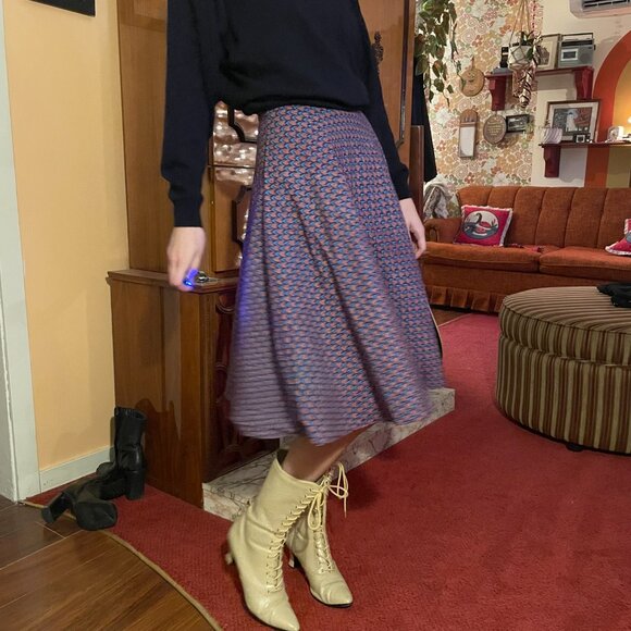 1980s handmade blue and purple print circle skirt with pockets! - Picture 2 of 14